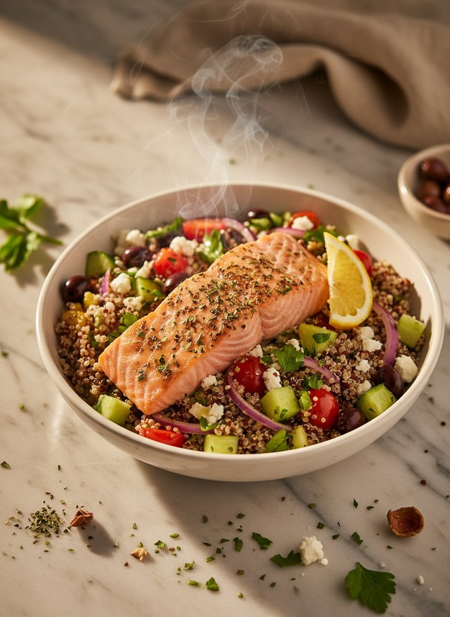 Mediterranean Quinoa Salmon Bowl