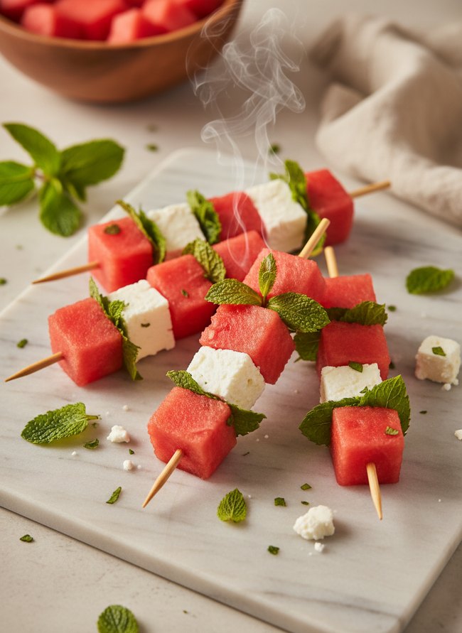 Watermelon Feta Mint Skewers