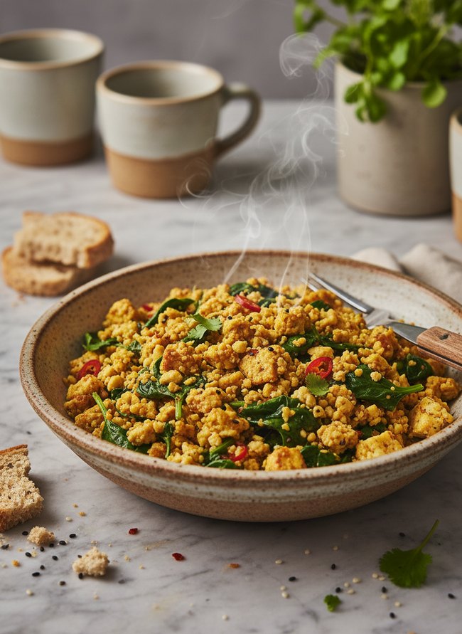Spiced Tofu Spinach Scramble