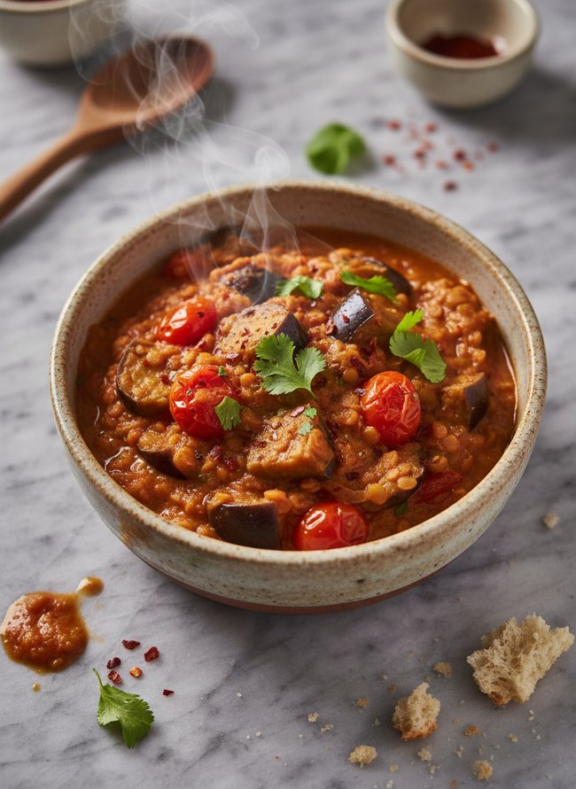 Eggplant Tomato Lentil Curry